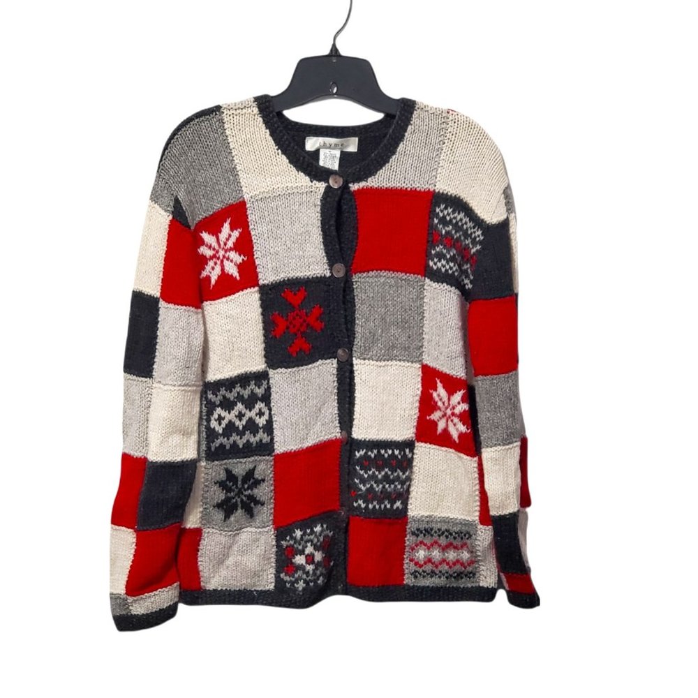 Thyme Patchwork Button Up Wool Snowflake Holiday … - image 1